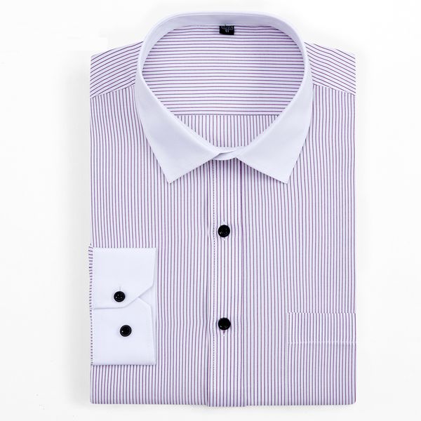 

plus size 6xl 5xl 4xl xxxl white collar striped business casual men shirts long sleeve elegant formal wok men dress shirts, White;black