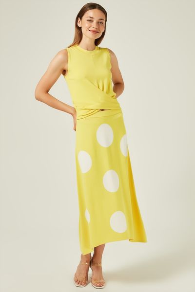 

polka dot waist fitted sweater skirt, Black