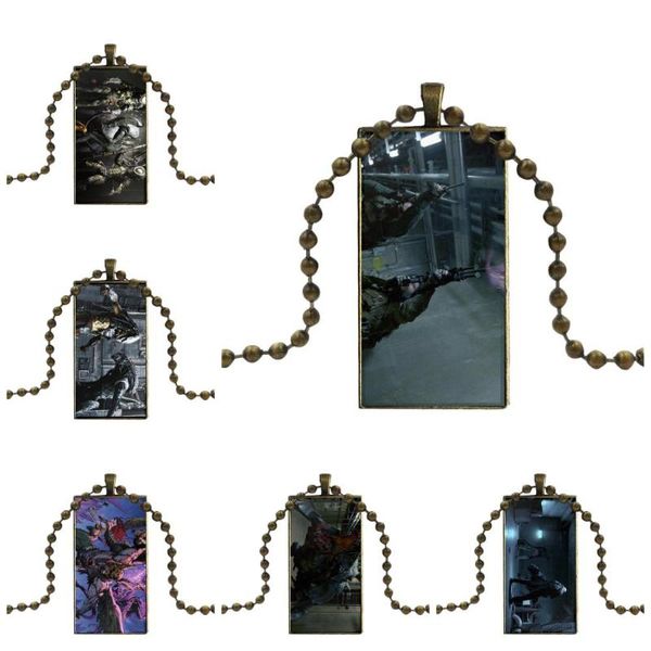 

for girls gift bronze color glass cabochon with rectangle shaped pendant choker necklace gauntlet, Silver