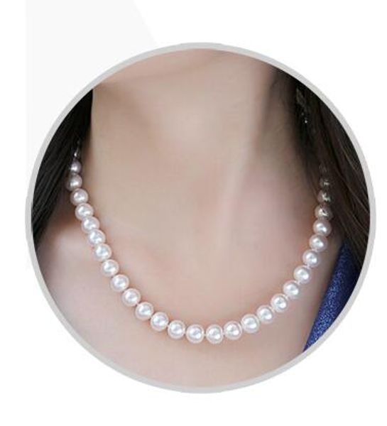 

natural seawater south sea australia white pearl mother necklace round round flawless strong neck strap chain 9-10mm, Black