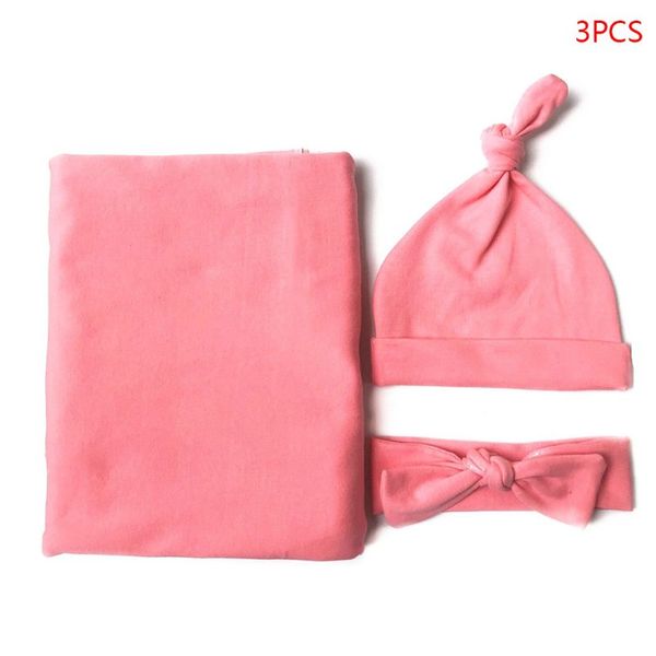 

3 pcs/set cotton baby blanket hat headband set newborn swaddle towel hair band 57bf