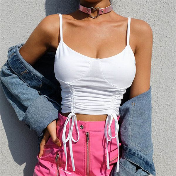 

women summer crop ladies push up vest casual evening party club tank fashion bandage tunique femme streetwear, White