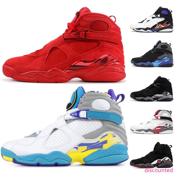 

8 valentines day 8s men basketball shoes aqua black white 3peat chrome mens designer trainer sports sneakers 8-13