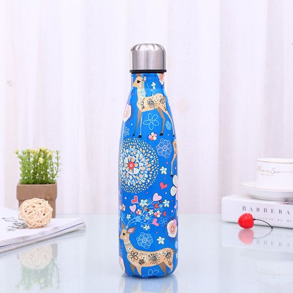 

500ml double walled vacuum flask insulated stainless steel water bottle leak proof cola shape portable water bottle blue