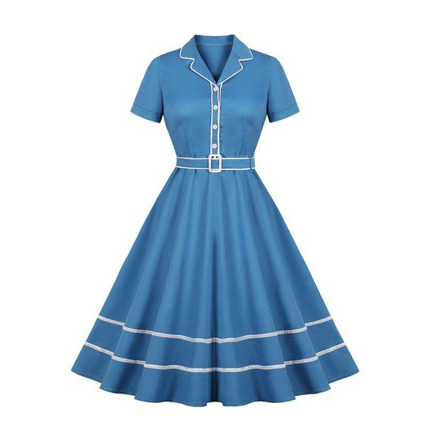 

winter dress womens fashion solid vintage color short sleeve button belt casual dress woman party night blue dresses ropa mujer, Black;gray