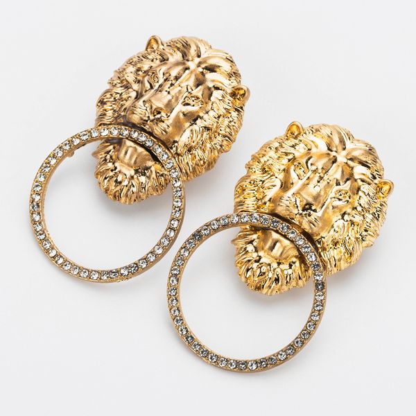 

2019 vintage alloy lion head charm drop dangle earrings for women jewelry trendy ladys' statement earrings accessories, Silver