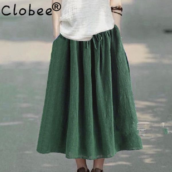 

new 2020 new women cotton linen chinese maxi long skirt summer style ethnic loose high street tunic summer skirt v121, Black
