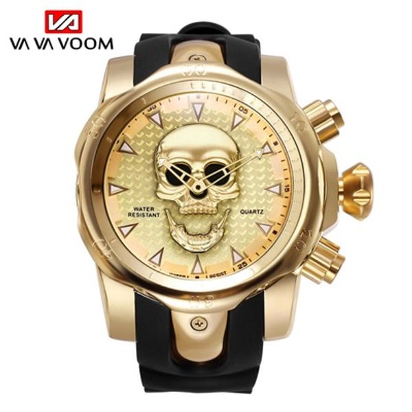 

fashion vava voom personality men skull quartz watch business sports silicone strap gold waterproof wrist watch dropshipping, Slivery;brown