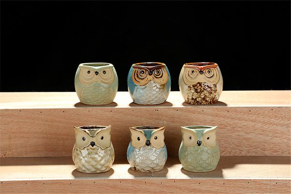 

ceramic owl flower pots planters flowing glaze base serial set succulent cactus plant container planter bonsai pots