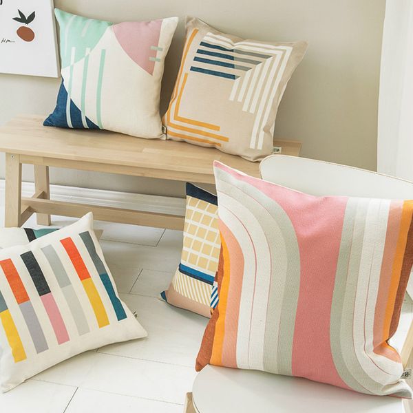 

cushion/decorative pillow dunxdeco cushion cover decorative case modern simple geometric art colorful linen blend coussin sofa bedding decor