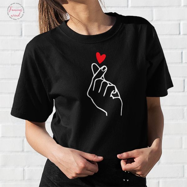 

finger heart t women shirt pretty summer women born of love graphic print short mouw 100% cato pretty girl t shirt, White