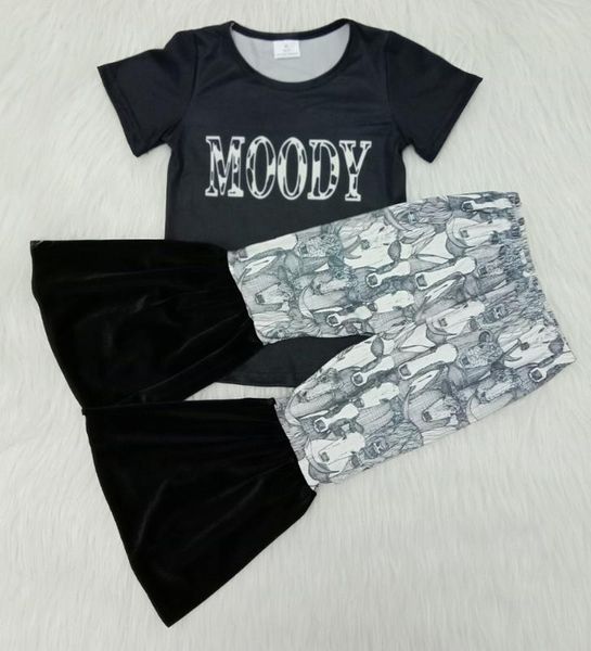 

summer 2020 boutique outfits moody print cute clothes for teen girls bell set, White