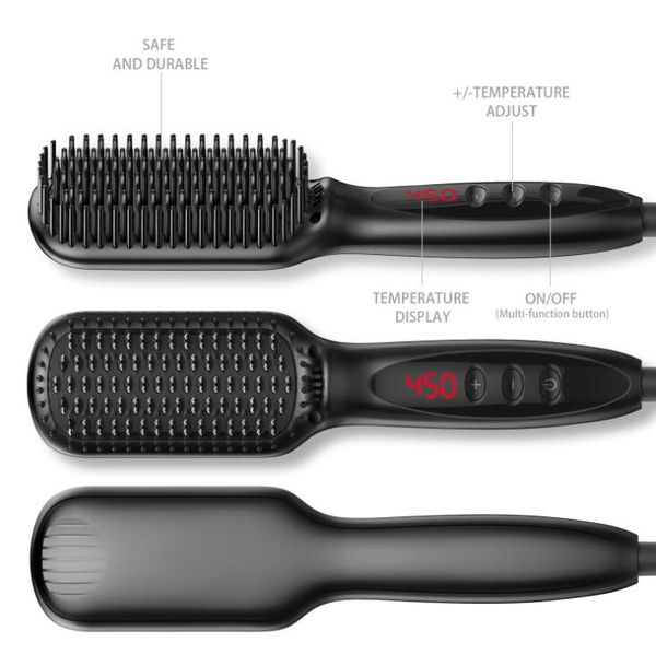 

straight hair comb new arrival lcd display fast hair straightening ionic massage hair straightener brush ceramic tools, Black