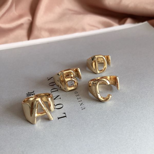 

fashion- design vintage metal letter rings for women gold ring cuff gothic jewelry 2019 femme adjustable hiphop letter ring fashion bijoux, Golden;silver