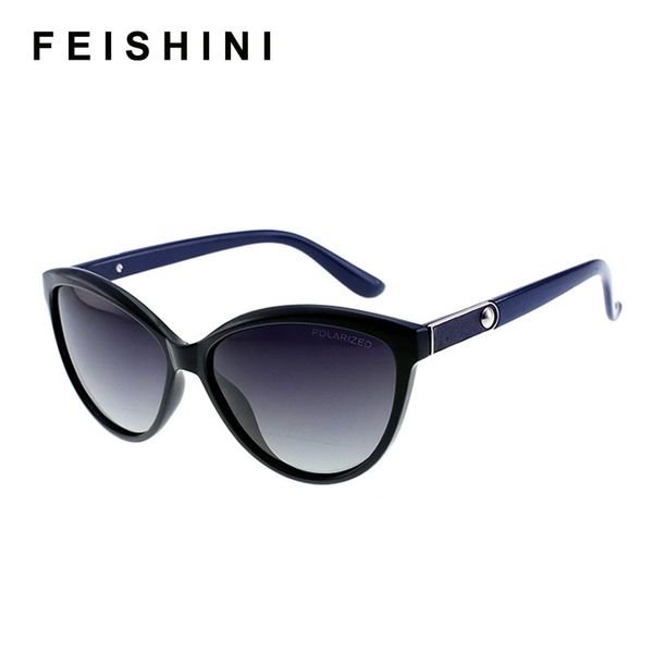 

feishini luxury polaroid uv400 small glasses cateye elegant checked advanced gradient sunglasses women polarized vintage, White;black