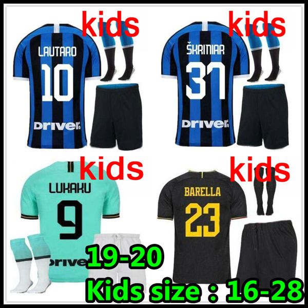 

19 20 inter kids soccer jersey лукаку лаутаро икарди перишич наингголан милан футболка 2019 2020 alexis skriniar детский комплект, Black