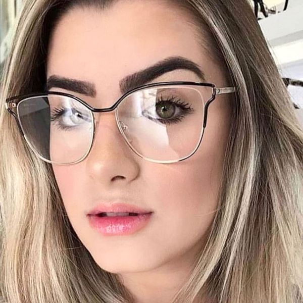 

2019 fashion transparent cat's eye glasses metal hollow frame women spectacle glasses literary style optical eyeglasses frame, Silver
