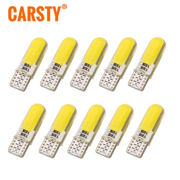 

carsty 10 х универсальный w5w t10 лампа 194 cob свет лампы света автомобиля 12smd силиконовые лампы белый красный желтый розовый синий лед к