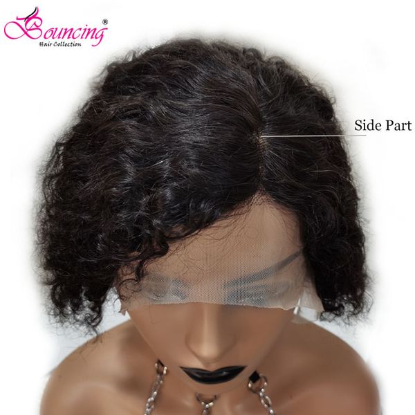 

bouncing kinky curly 13x4 lace front human hair wigs natural black 150density short curly wigs brazilian remy hair wig low ratio, Black;brown