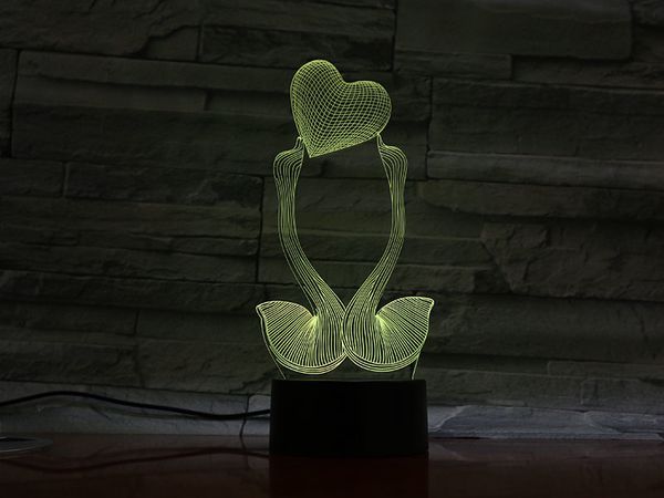 

3d led lamp heart swans bedside table 7 color changing lampara rgb girls child kids baby birthday gifts usb 3d led night light
