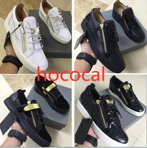 

hococal new design low cut zipper shoes leather casual couple sneakers outdoor mens womens arena race runner shoes 36-46, Black