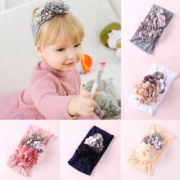 

infant toddler baby flower headband newborn hair band kids hair accessories, Slivery;white