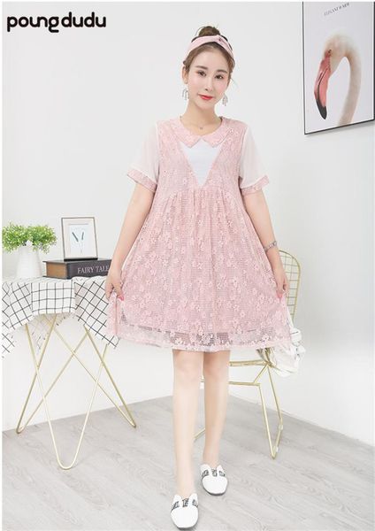 

poungdudu maternity pregnant women dress bottoming shirt long sleeves tide mother pregnant dress large size skirt, White