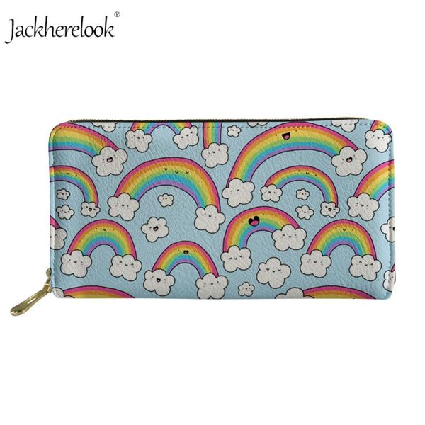 

jackherelook 2019 new luxury long wallets rainbows everywhere printed pu leather coin cards holder money bag zipper brand purses, Red;black