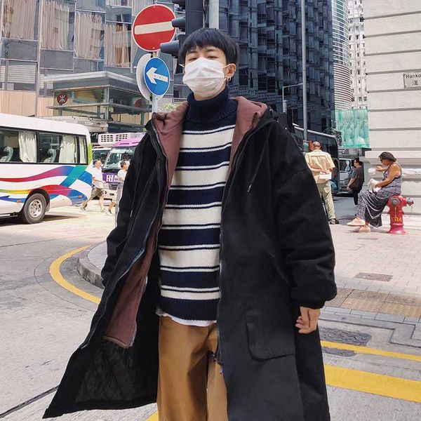 

men armygreen cargo parka 2020 mens fake two pieces winter hooded jackets coats male hip hop long coat windbreaker, Black