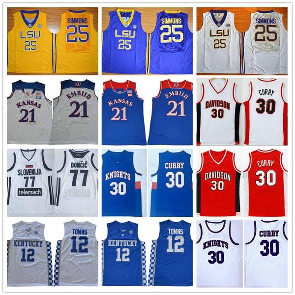 

ncaa university klay 11 thompson stephen 30 curry karl-anthony 12 towns luka 77 doncic joel 21 embiid ben 25 simmons basketball jerseys, Black