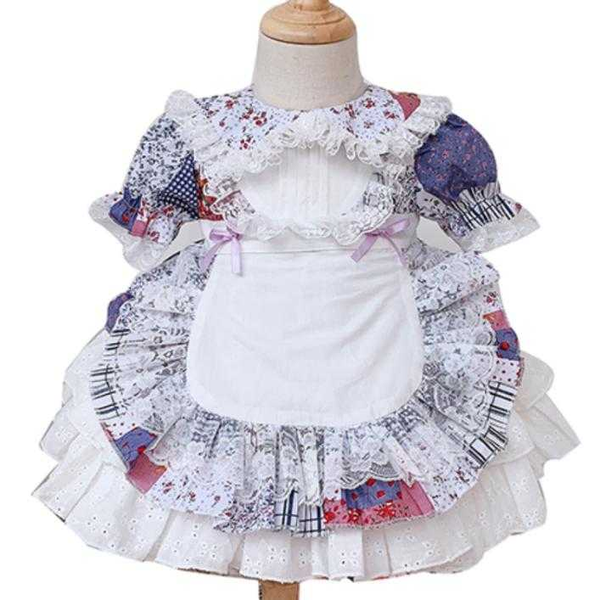

summer vintage princess puff sleeve princess maid ball gown dress for bady girls birthday party lace dress, Red;yellow