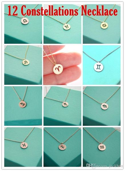 

12pcs zodiac constellation aries taurus gemini cancer leo virgo libra scorpio sagittarius capricorn aquarius pisces necklaces without box, Silver