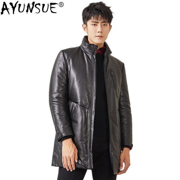

ayunsue genuine leather jacket men 90% duck down jackets autumn winter jacket men sheepskin long coat mg-1831050 my1471, Black