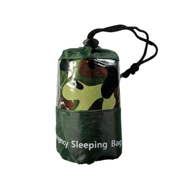 

waterproof reusable emergency windproof sleeping bag portable camping thermal camouflage with storage pouch exploration survival