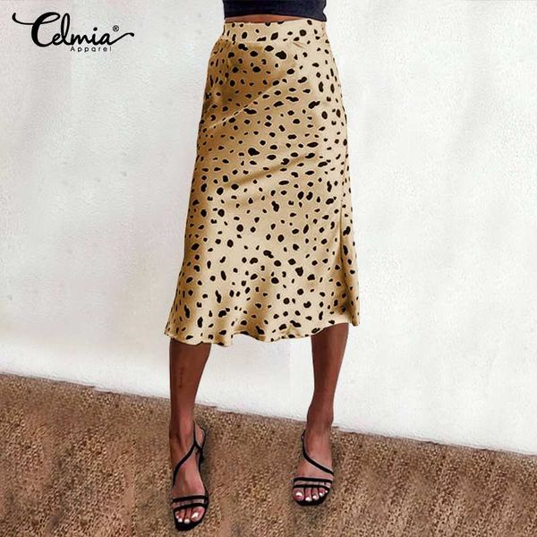 

skirts summer printed celmia women fashion high waist midi ladies loose beach bottom elegant satin female clothing, Black