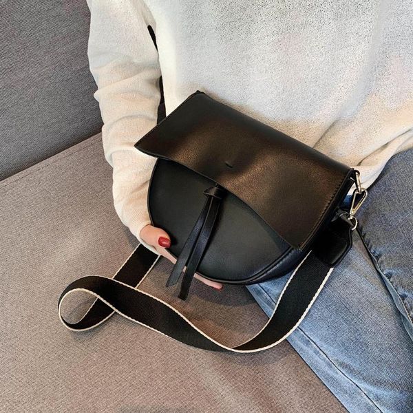

new female shoulder bags with wide strap solid color pu leather saddle bags for women casual ladies' messenger crossbody