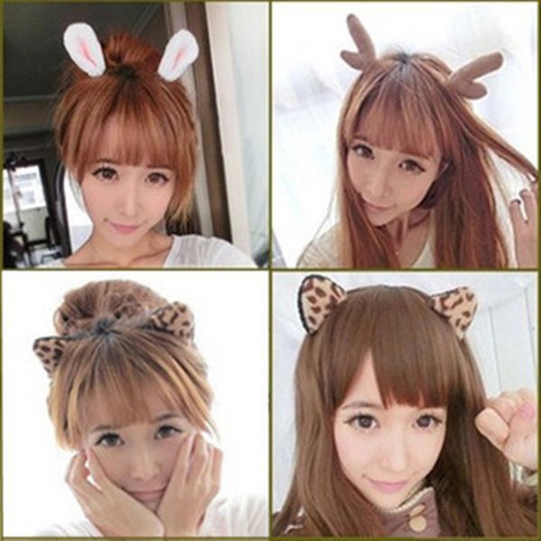 

new hair ornament christmas hairband cat ear hairpin ear antler devil horn leopard hairpin, Slivery;white