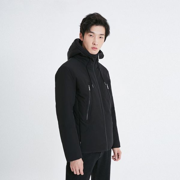 

men's hooded short down jacket windbreaker coat parka outerwear menswear, Black
