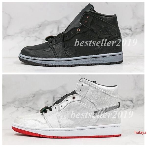 

new 1 mid fearless clot x white black silk 1s edison chen mens basketball shoes cu2804-300 designer sneakers with