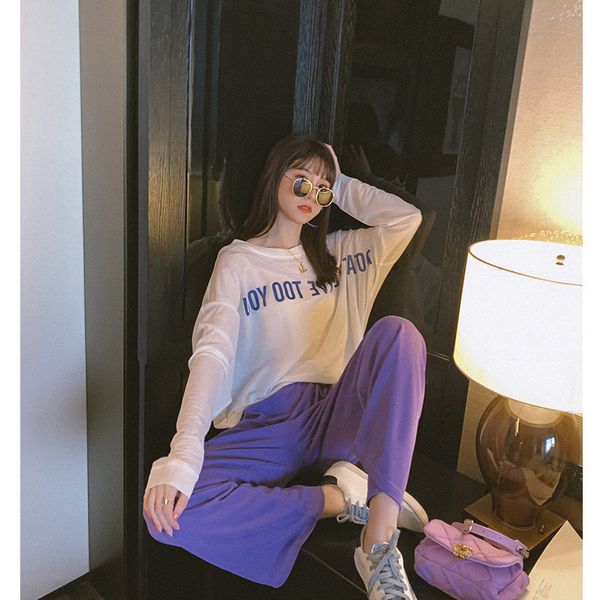 

early spring wear suit age-reducing slimming loose elegant t-shirt hip hop sports wide leg pants two-piece western style 2020, Red