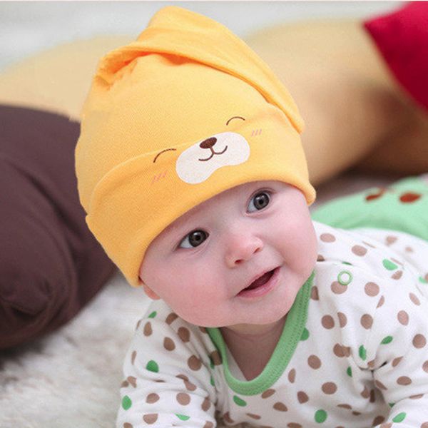 

sweet baby girls boys cartoon toddlers cotton sleep cap headwear hat hats for newborn babies lovely soft comfortable girl hats, Yellow
