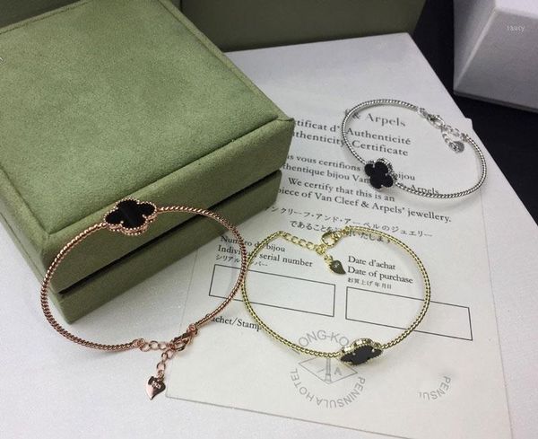 

bracelet clover bracelet jewelry one flowers asian gold plating 18k women wedding jewelry three color1, Black