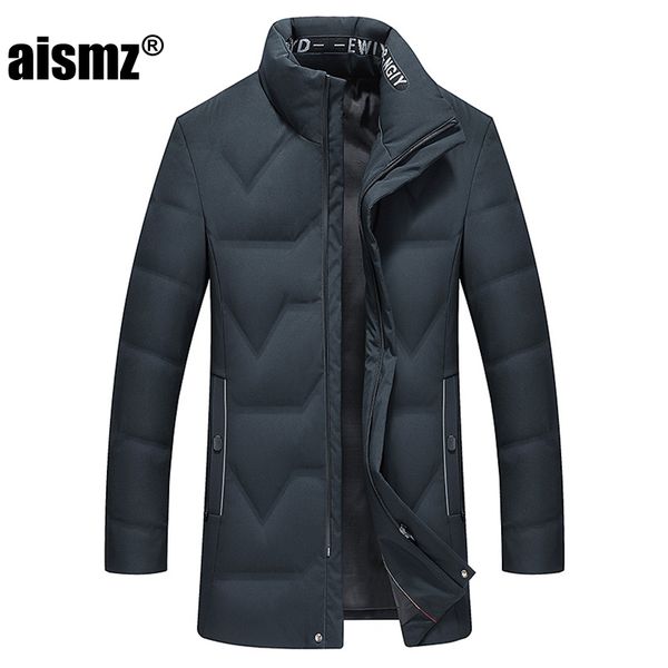 

aismz 2019 black winter long down jacket men's fashion quality warm standing collar white duck down youth warm jacket coat