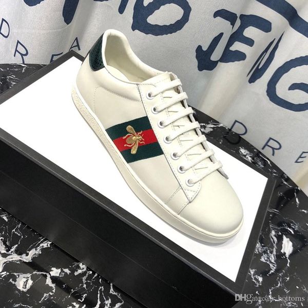 

Men 18 13 de igner hoe white leather ace embroidered bee neaker men women platform ca ual hoe 18 13 gucci, Black