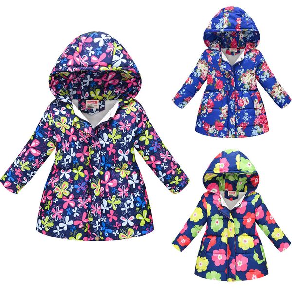 

toddler kids baby girls boys floral hooded winter warm hooded windproof coat #99jjr, Blue;gray