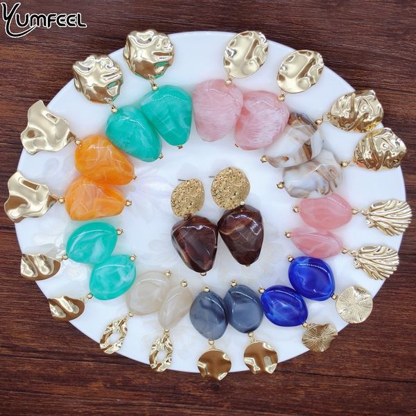 

yumfeel brand new earrings 10 model choice candy color resin acrylic metal geometry earrings women jewelry gifts, Golden