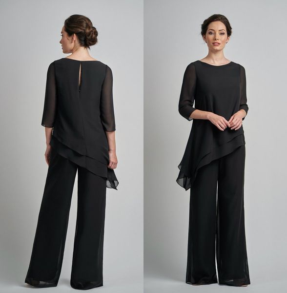 

simple a line jasmine mother of the bride dress jewel neck long sleeve chiffon two pieces wedding guest dresss floor length evening gown, Black;red