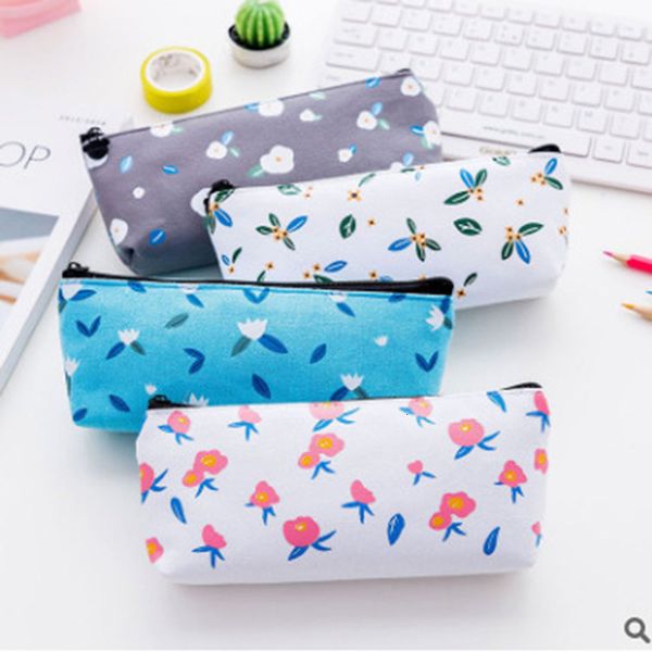 

creative kawaii canvas pencil cases flower pen case students pen bag school stationery supplies 050025