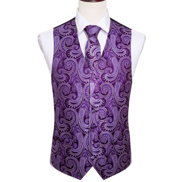

new design men's classic purple paisley silk jacquard waistcoat vest tie pocket square cufflinks set fashion party wedding mj-2009, Black;white