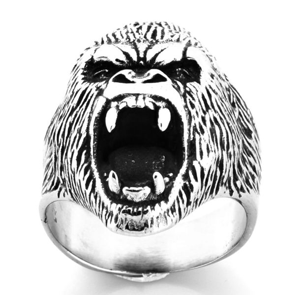 

fanssteel stainless steel punk vintage mens or womens jewelry angry grin gorilla animal ring gift for brothers sisters fsr20w26, Silver